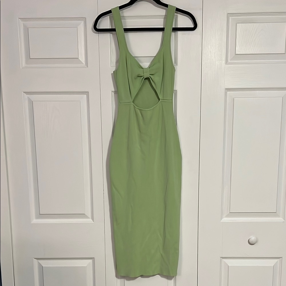 Petal & Pup Light Green Midi Dress with Front Bow